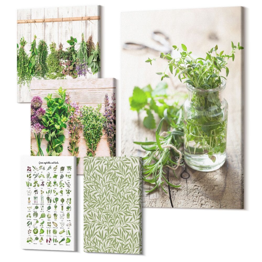 Tablou din 5 piese Inspirații pe bază de plante într-un stil decorativ natural