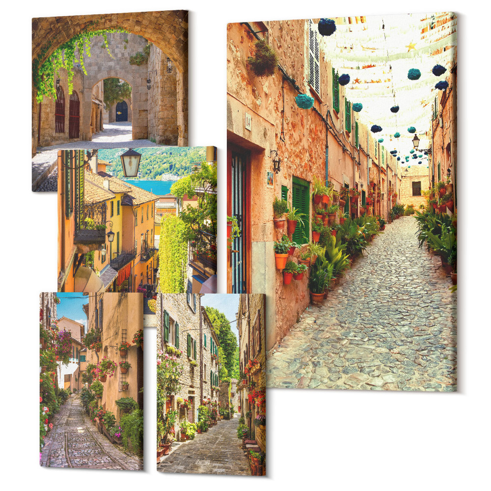 Tablou din 5 piese Străzi fermecătoare cu plante verzi în orașe