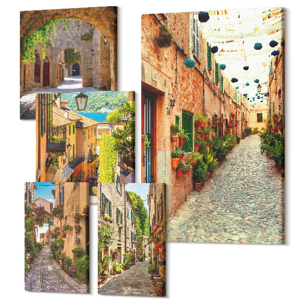 Tablou din 5 piese Străzi fermecătoare cu plante verzi în orașe