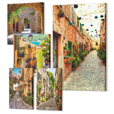 Tablou din 5 piese Străzi fermecătoare cu plante verzi în orașe