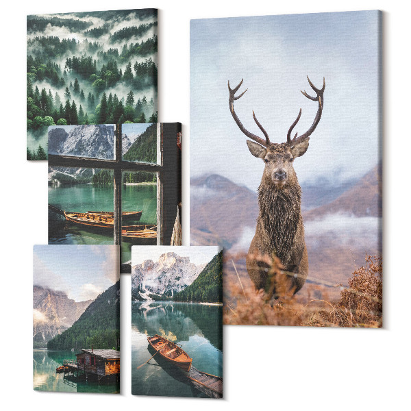 Tablouri canvas set 5 piese Natura și animale sălbatice în peisajul montan