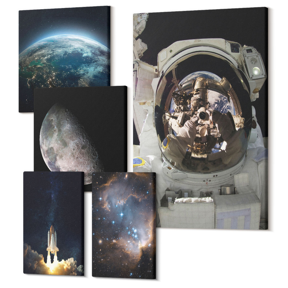 Tablou din 5 piese Vederi de descoperire a spațiului cu astronauți și planete