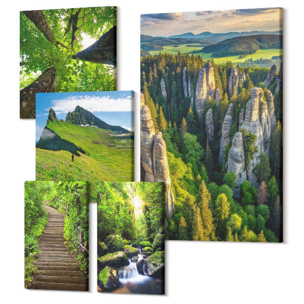 Set tablouri 5 piese Peisaje verzi cu natura si poteci pitoresti