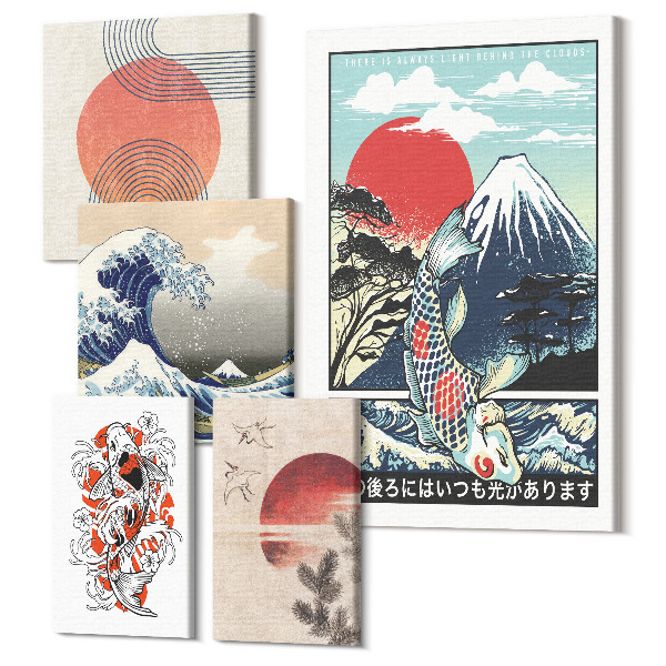 Tablou din 5 piese Motive de val de artă japoneză și modele tradiționale