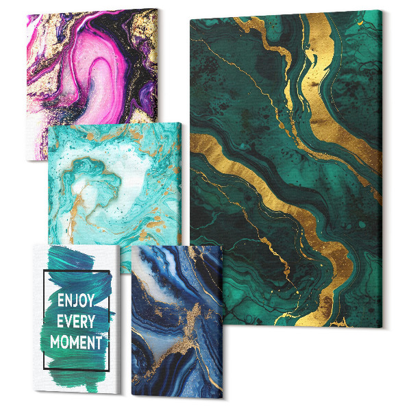 Tablouri canvas set 5 piese Modele abstracte în nuanțe de verde și violet