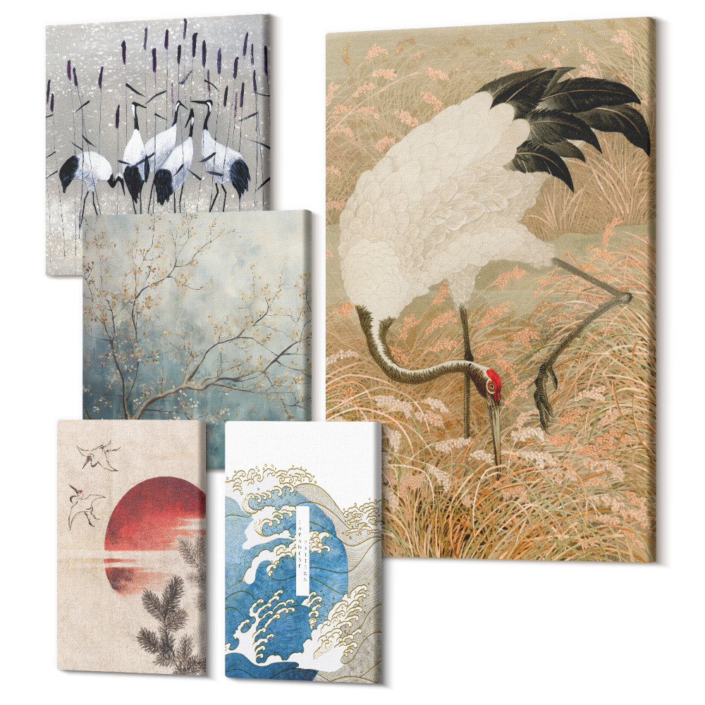 Set tablouri 5 piese Tablouri elegante cu motive ale naturii și păsărilor