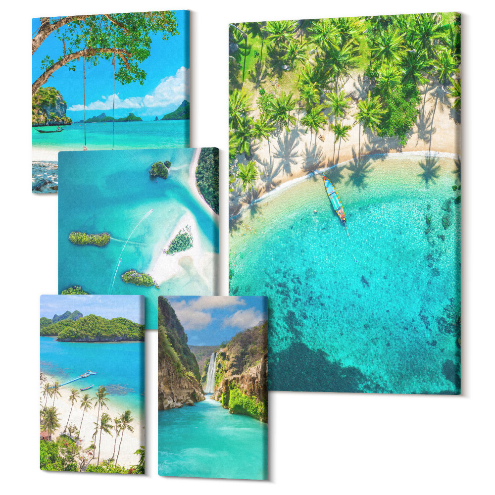 Set tablouri 5 piese Plaje tropicale, vederi de paradis ale apelor cristaline