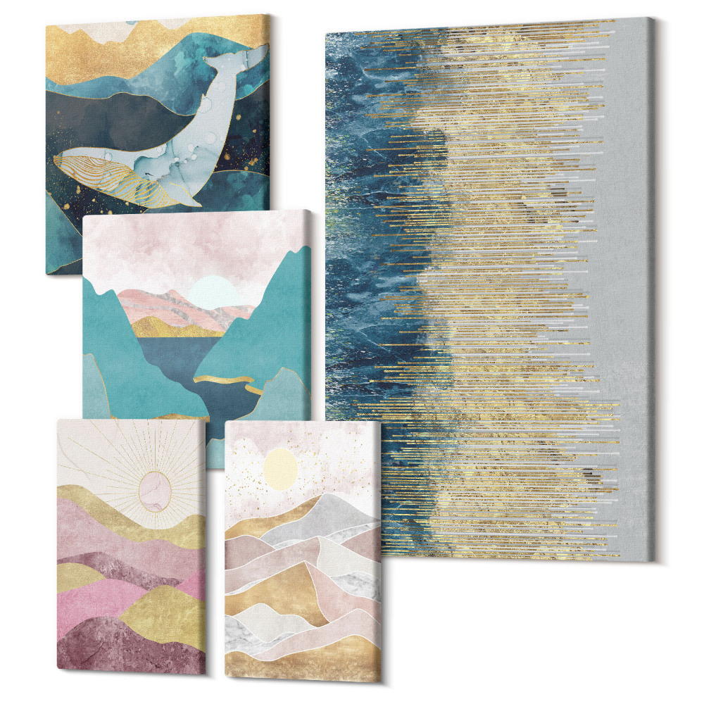 Set tablouri 5 piese Munte abstracte și peisaje marine într-un stil modern
