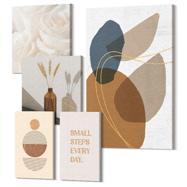 Tablou din 5 piese Compoziții decorative în stil boho cu accente de plante