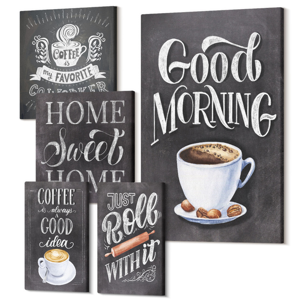 Tablouri canvas set 5 piese Inspirații de cafea în stil rustic pentru bucătărie