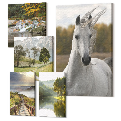 Set tablouri 5 piese Frumusețea naturală a peisajelor și a animalelor în armonie