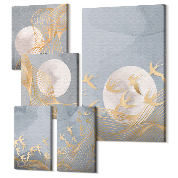 Set tablouri 5 piese Armonia naturii în nuanțe și motive delicate