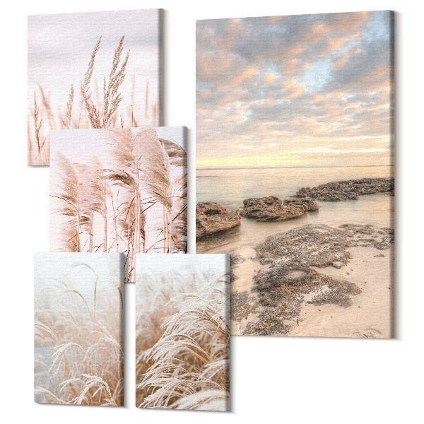 Tablou din 5 piese Peisaje de litoral cu vegetație și apusuri