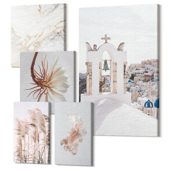 Set tablouri 5 piese Vederi elegante ale arhitecturii și naturii în pasteluri