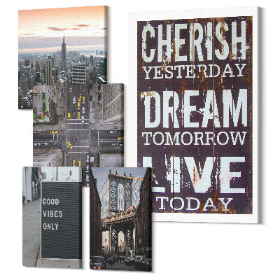 Tablouri canvas set 5 piese Sloganuri inspiratoare și vederi ale peisajelor urbane