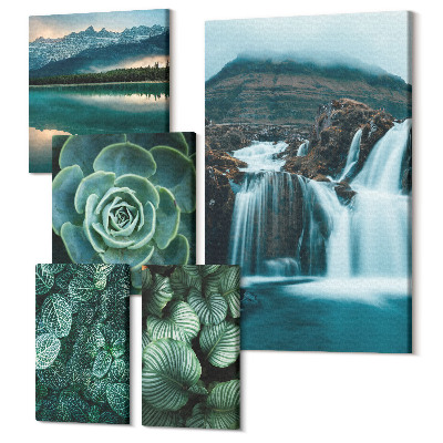 Set tablouri 5 piese Plante verzi și cascade în stil natural