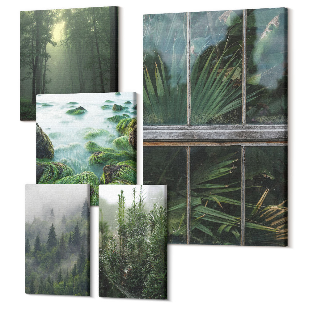 Tablouri canvas set 5 piese Peisaje verzi cu păduri și vegetație naturală