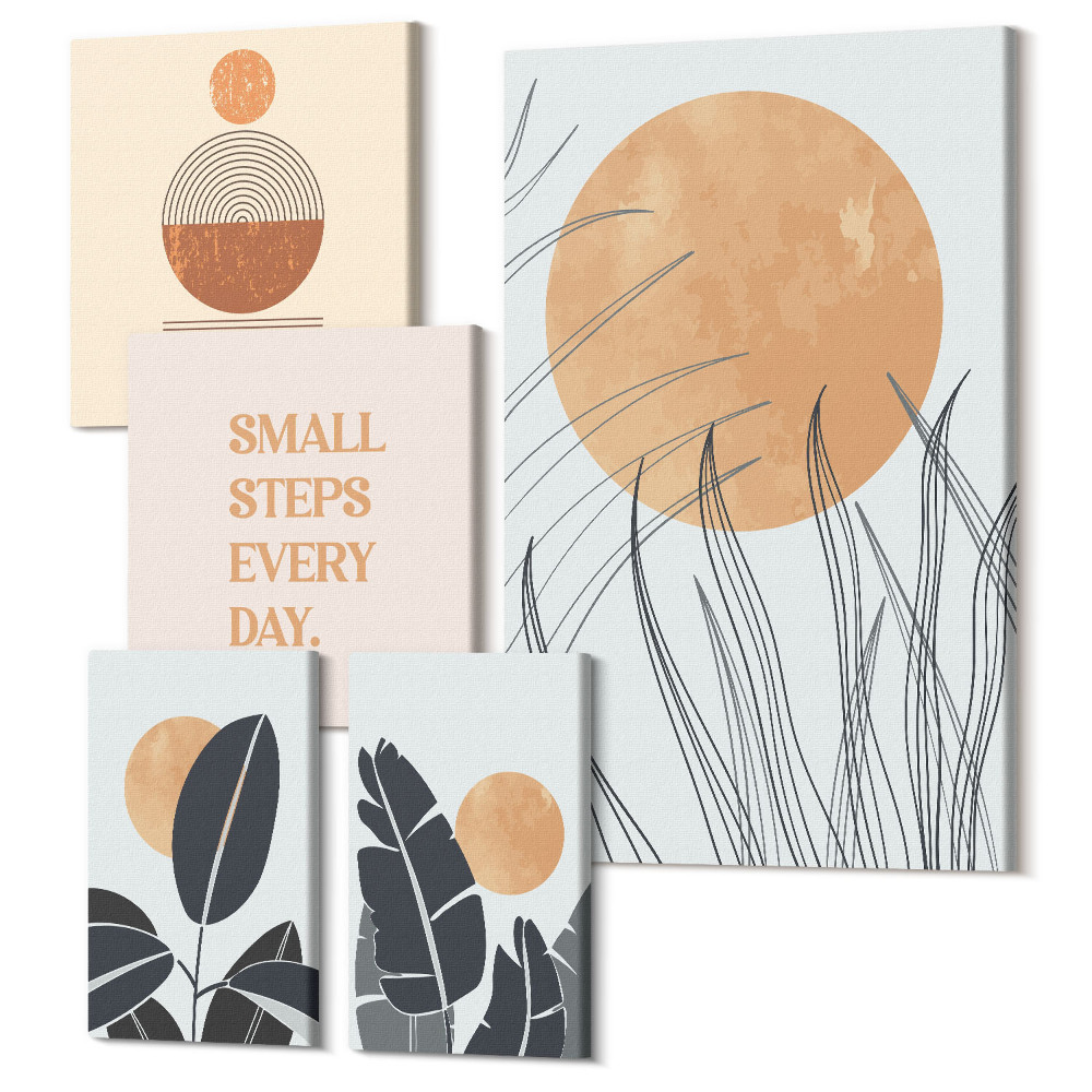 Tablou din 5 piese Grafică elegantă cu motive vegetale și sloganuri inspiratoare