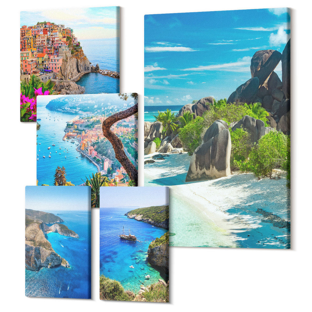 Tablouri canvas set 5 piese Peisaje de litoral cu vederi pitorești ale coastei