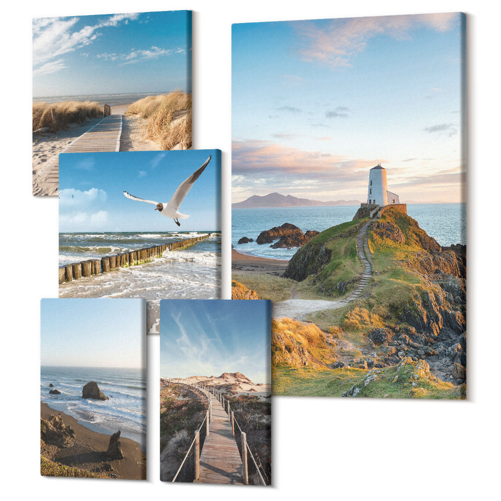 Tablou din 5 piese Vederi la malul mării cu faruri și plaje în fundal