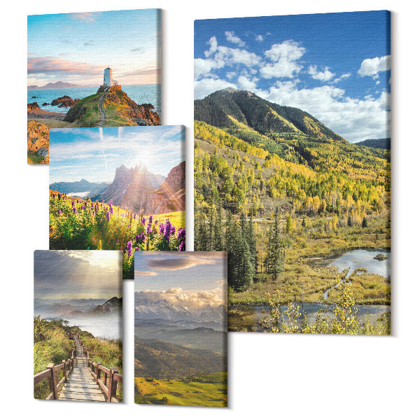 Set tablouri 5 piese Peisaje montane cu priveliști pitorești ale naturii