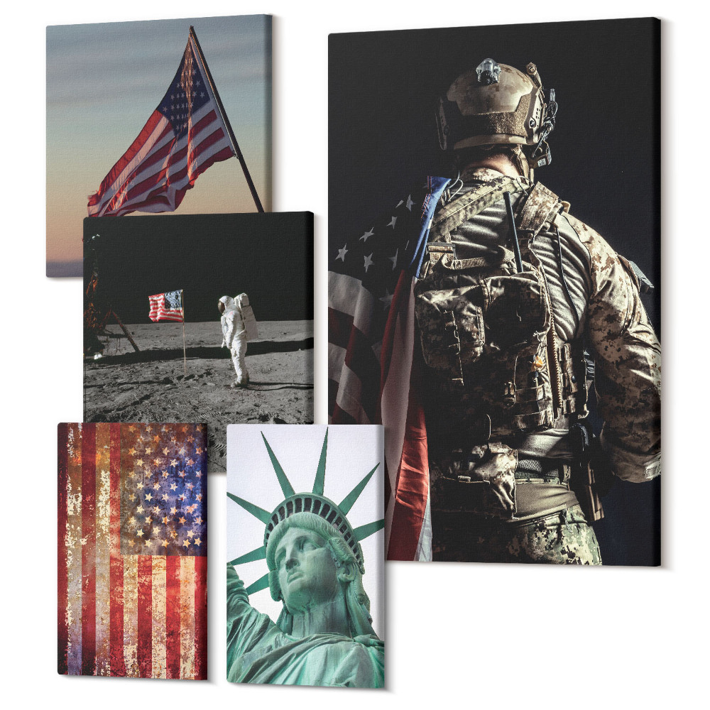 Tablouri canvas set 5 piese Patriotismul american Simbolism Istorie și descoperiri