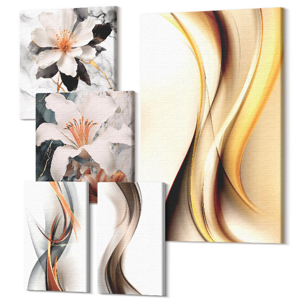 Set tablouri 5 piese Compoziții abstracte elegante cu motive florale