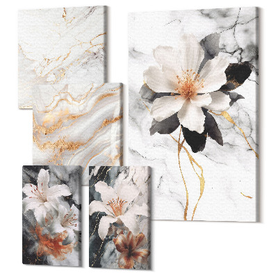 Set tablouri 5 piese Motive florale pe fond de marmură într-un stil elegant