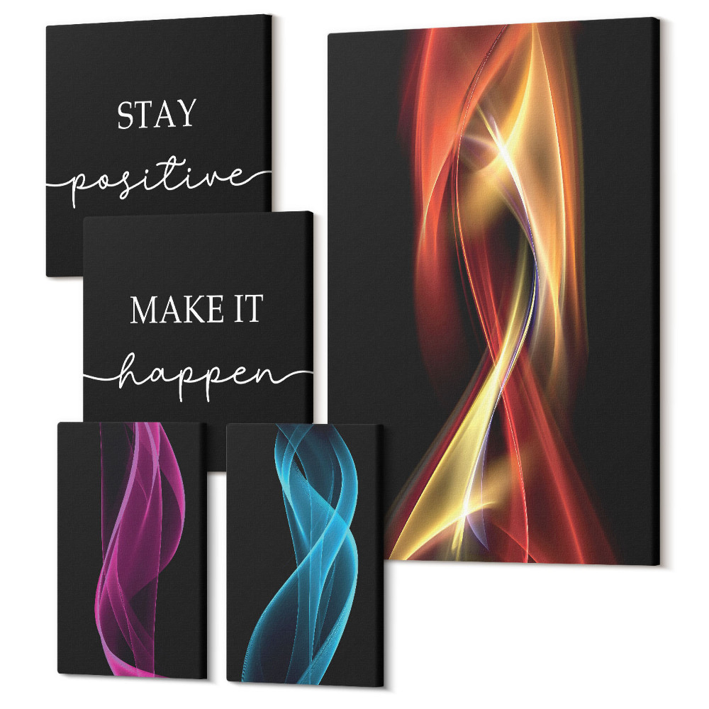Tablouri canvas set 5 piese Citate inspirate și modele abstracte de lumină