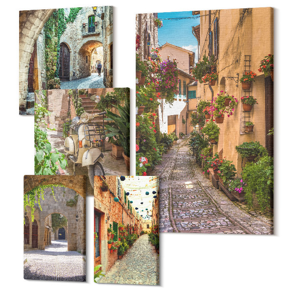 Tablou din 5 piese Străzi fermecătoare cu flori în stil italian și mediteranean