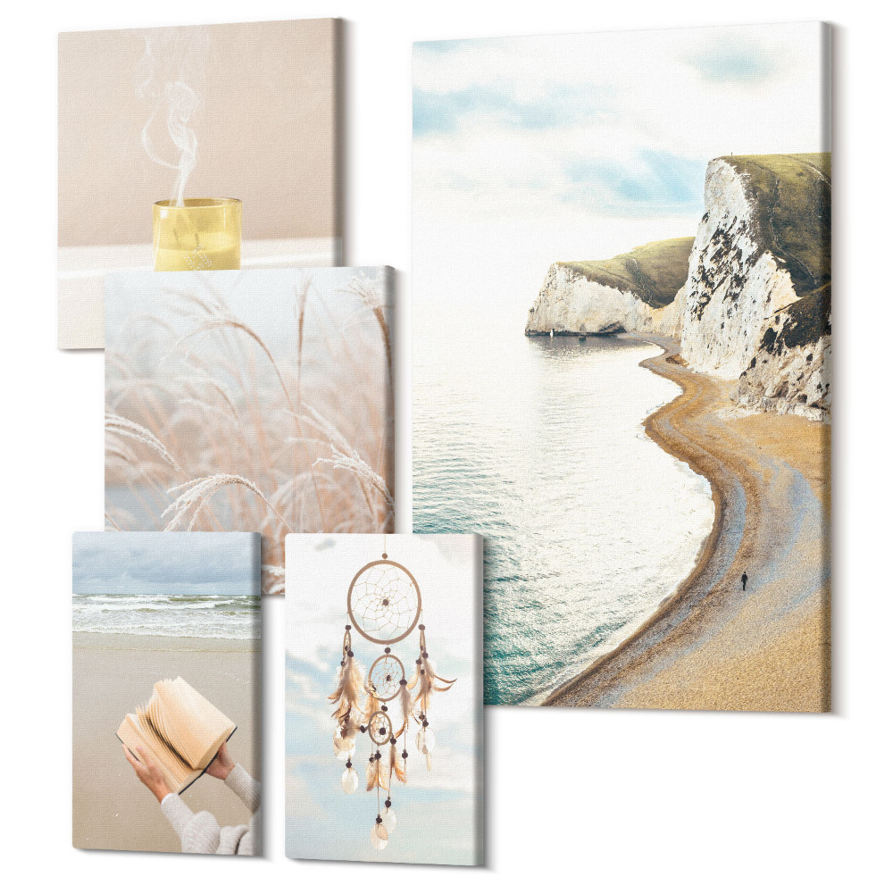 Set tablouri 5 piese Teme relaxante ale naturii cu cărți și vise