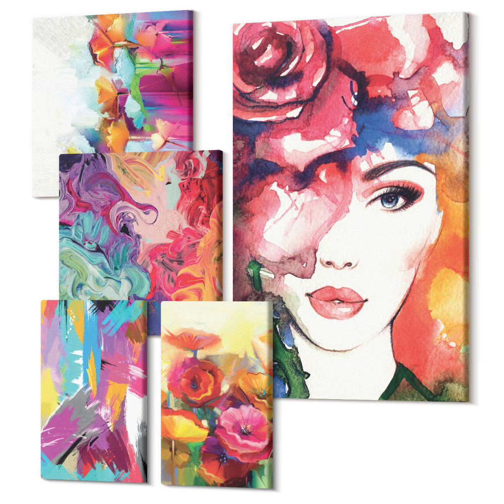Tablouri canvas set 5 piese Rezumate colorate și portrete într-un stil modern