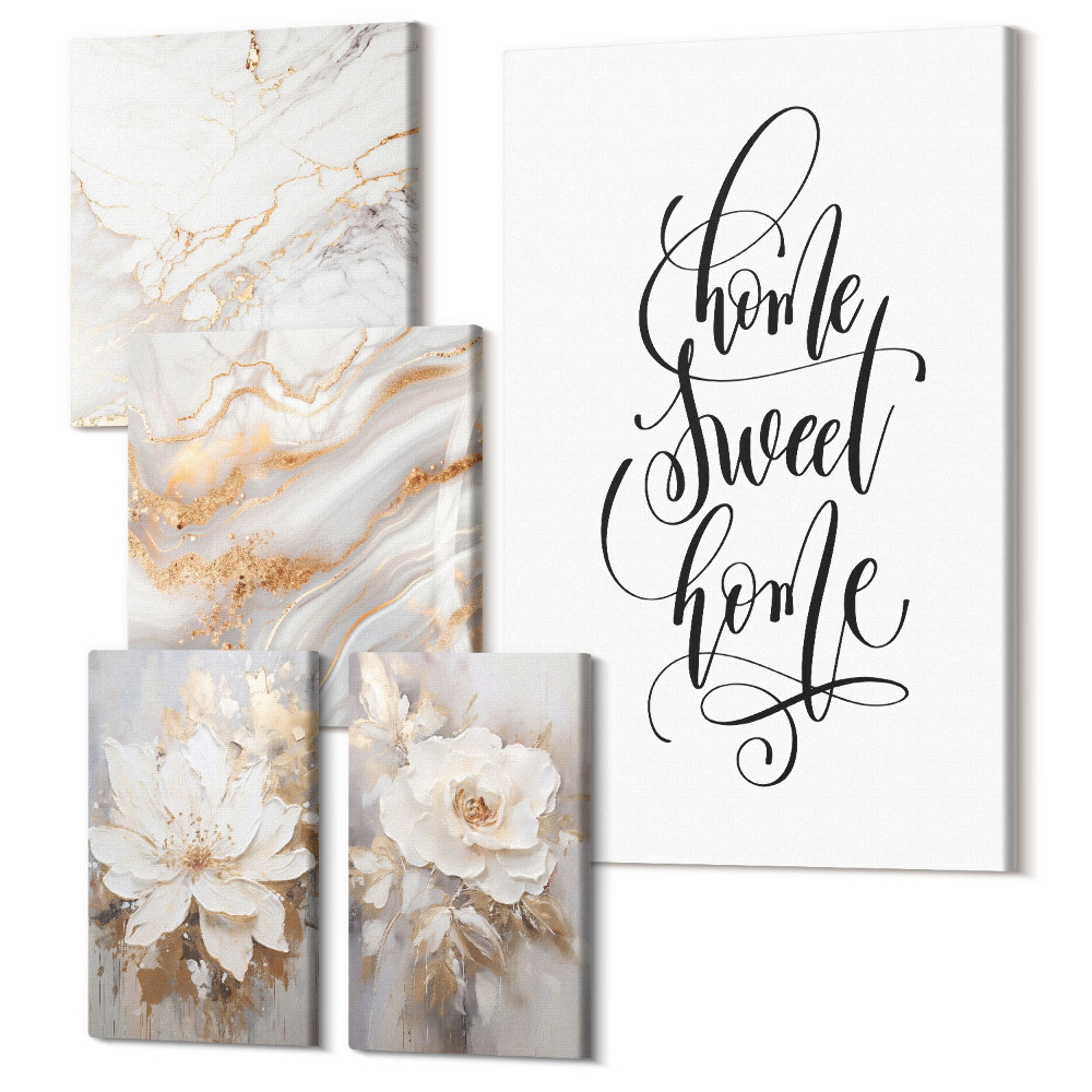 Tablou din 5 piese Flori elegante și modele elegante de marmură pentru interioare