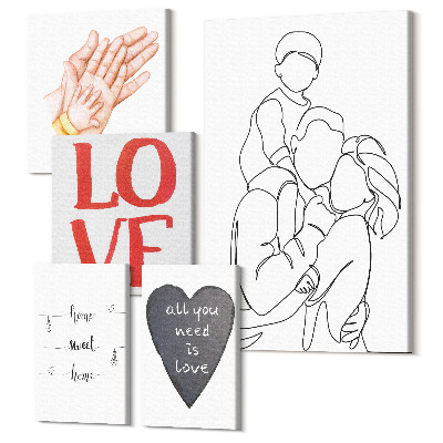 Set tablouri 5 piese Familie, dragoste, căldură, casă, momente de fericire