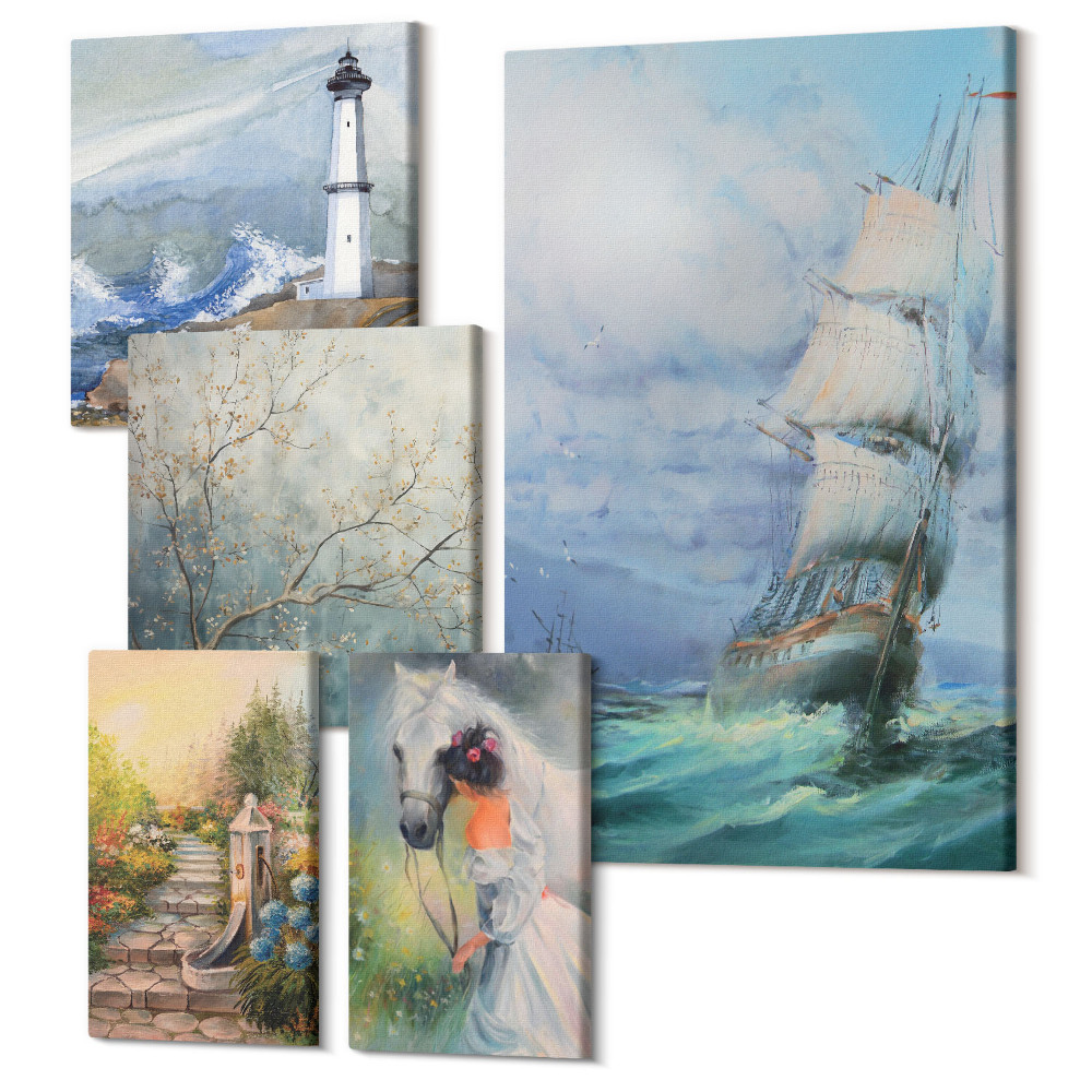 Tablouri canvas set 5 piese Aventuri pe mare și peisaje romantice ale naturii