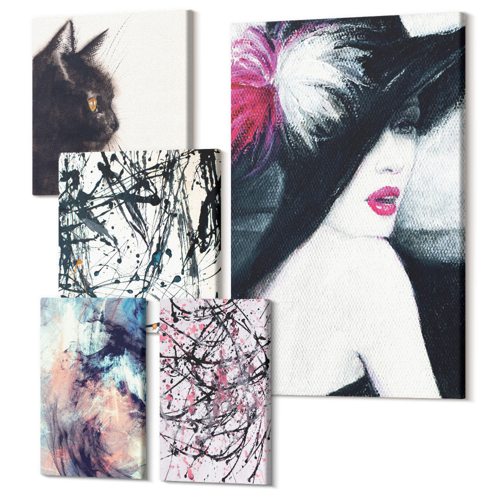 Set tablouri 5 piese Portrete elegante și compoziții de artă abstractă