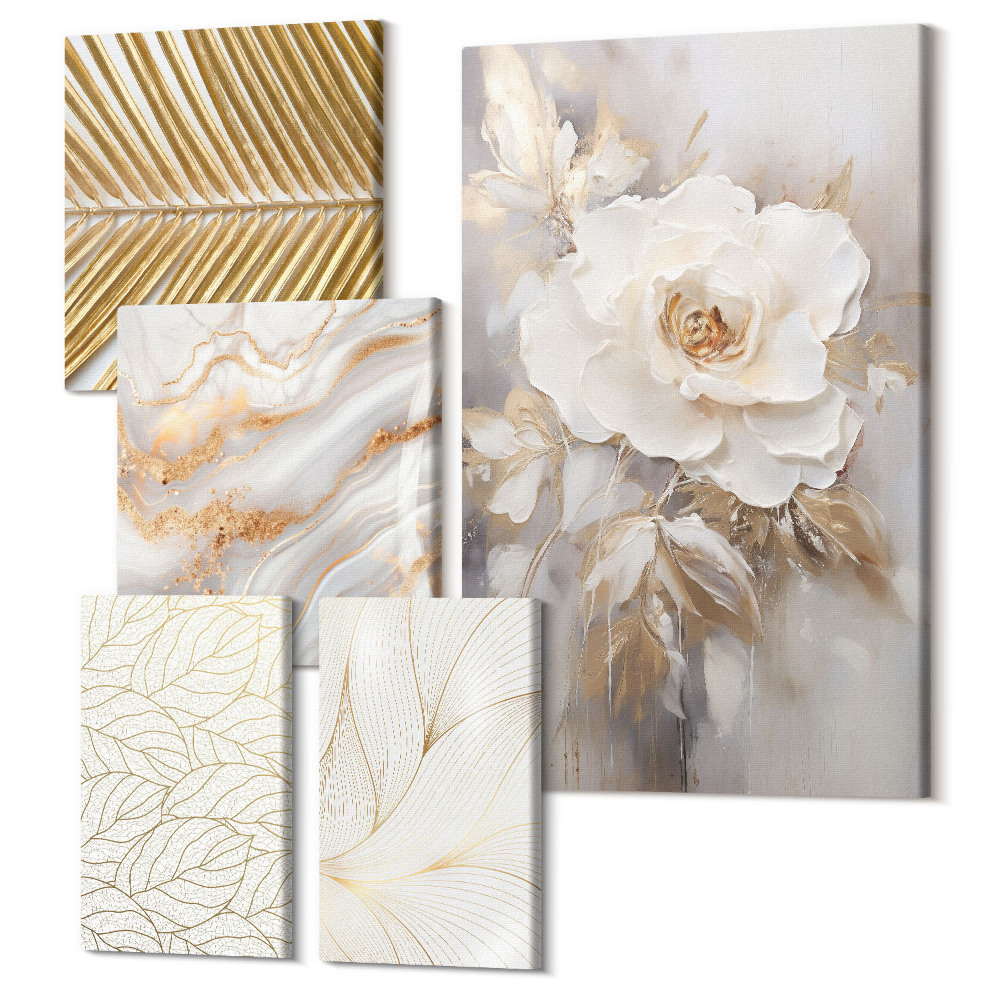 Tablouri canvas set 5 piese Motive de plante elegante, cu flori și frunze delicate