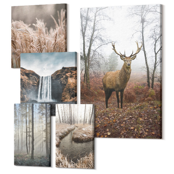 Set tablouri 5 piese Peisaje naturale cu animale sălbatice cu animale din pădure