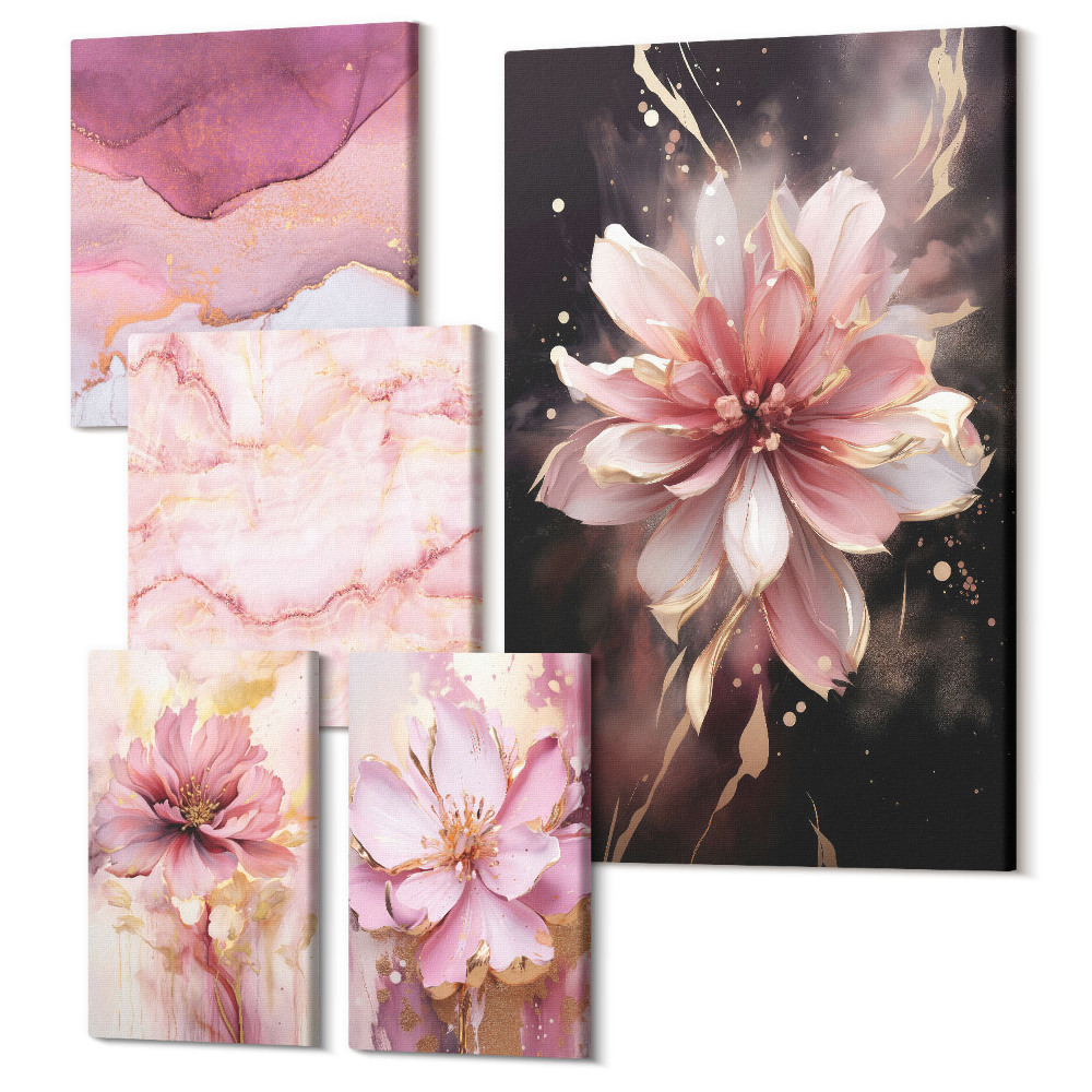 Tablouri canvas set 5 piese Compoziții florale în nuanțe delicate de roz