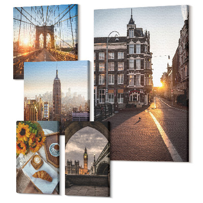 Set tablouri 5 piese Vederi fermecătoare ale orașului, arhitectură și apusuri de soare
