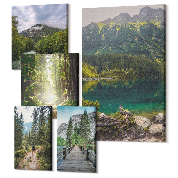 Set tablouri 5 piese Peisaje montane naturale și trasee de drumeții în pădure