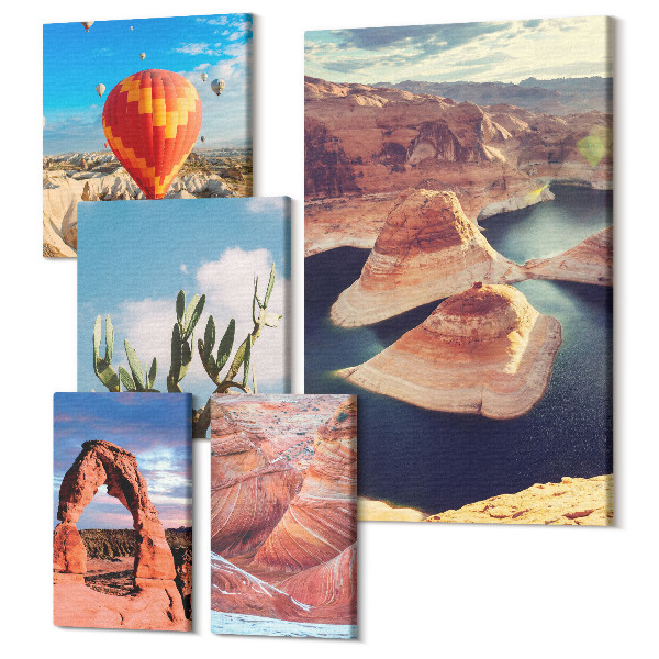 Tablouri canvas set 5 piese Peisaje naturale cu munți și formațiuni de apă