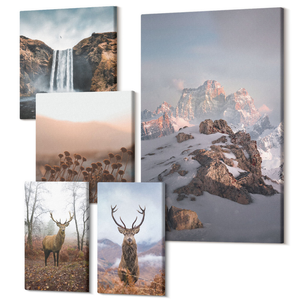 Tablou din 5 piese Peisaje montane cu faună sălbatică și animale