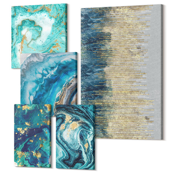 Set tablouri 5 piese Compoziții abstracte în nuanțe de albastru și verde