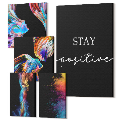 Tablou din 5 piese Rezumate colorate cu sloganuri pozitive pe fundal negru