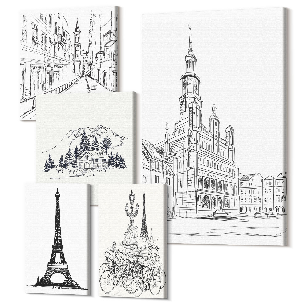 Tablou din 5 piese Ilustrații elegante ale arhitecturii și peisajelor urbane