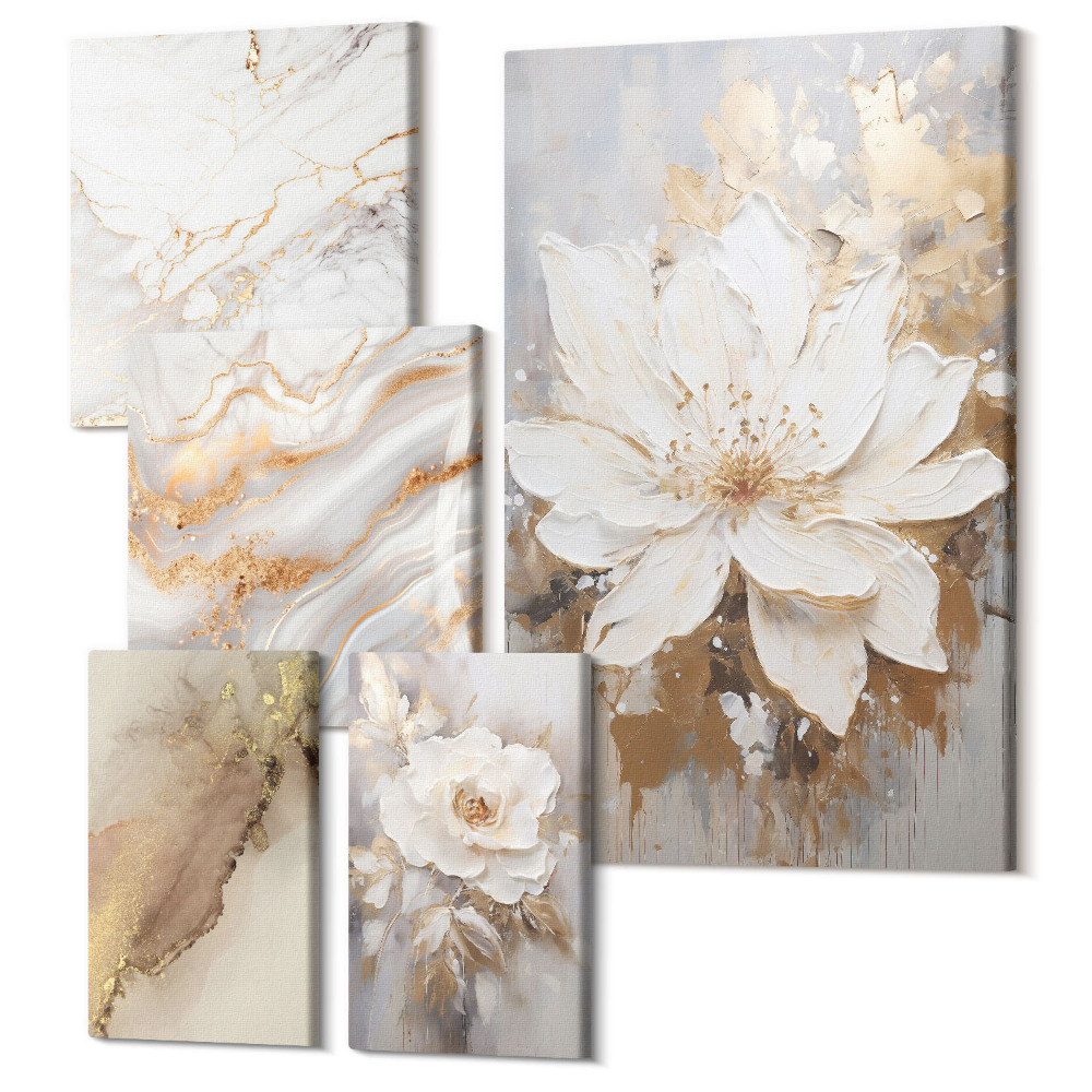 Tablouri canvas set 5 piese Compoziții florale într-un stil elegant, modern