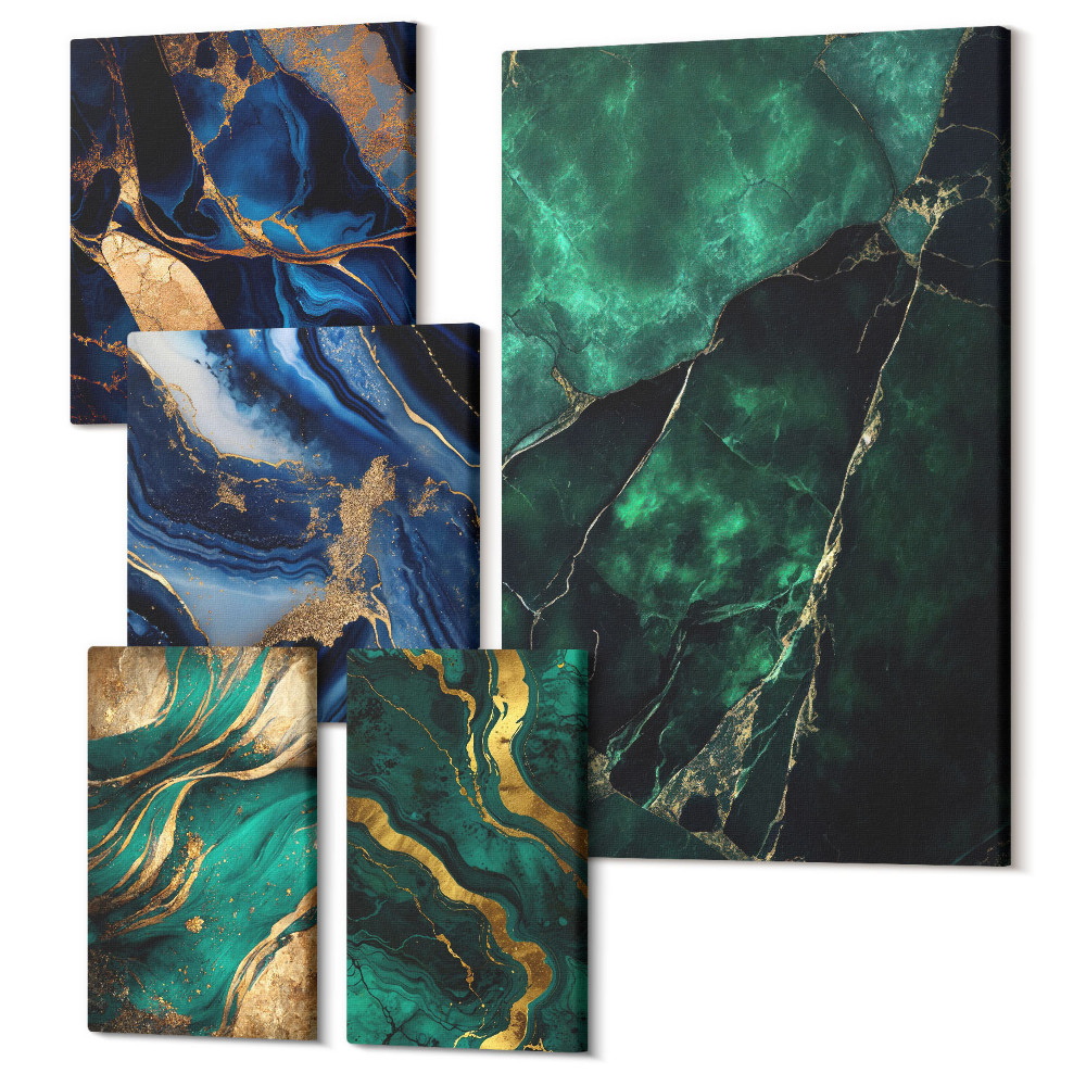 Tablou din 5 piese Abstracții elegante în nuanțe de verde și albastru