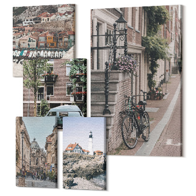 Set tablouri 5 piese Străzi fermecătoare cu biciclete și vedere la faruri