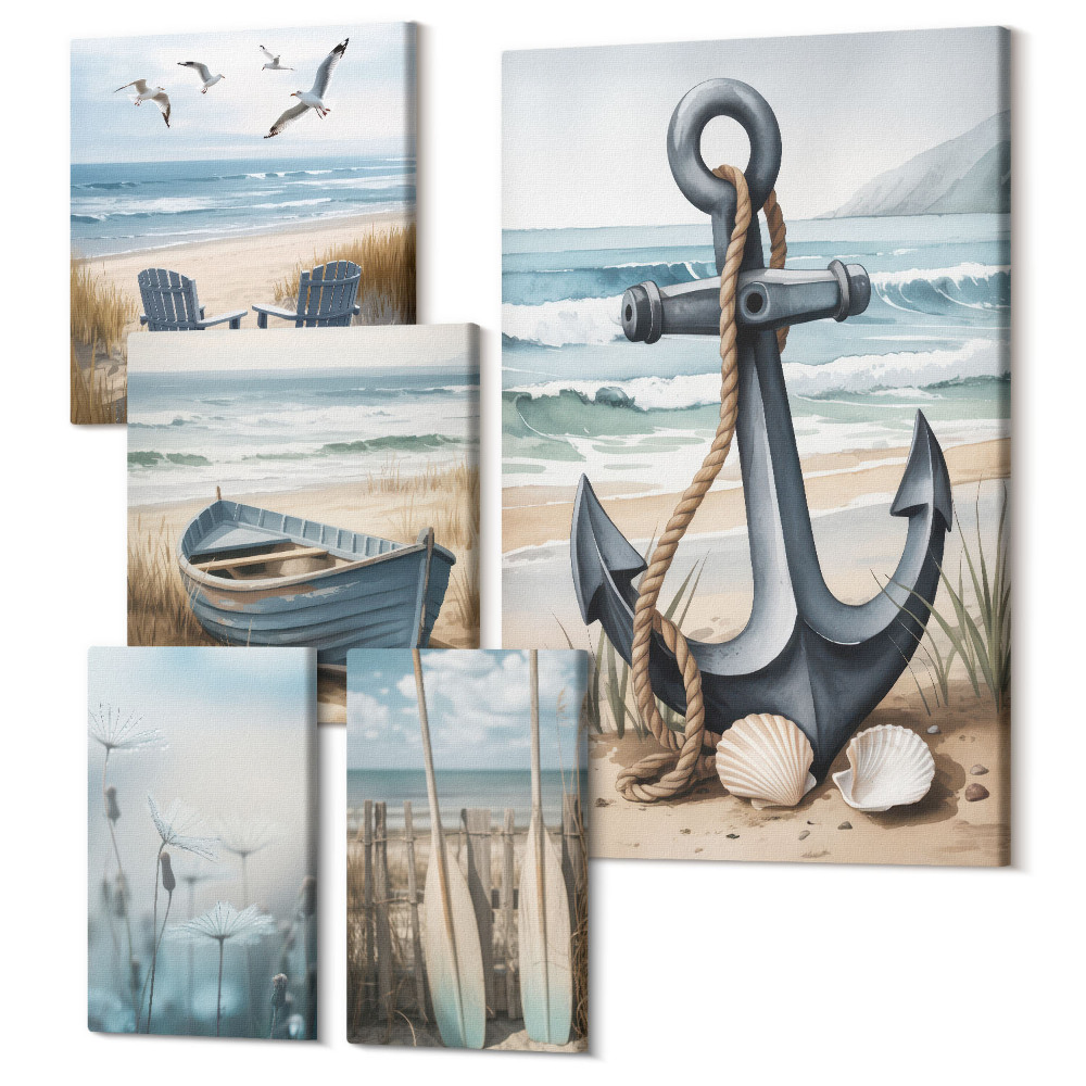 Tablouri canvas set 5 piese Inspirații în stilul litoralului cu marea și plaja